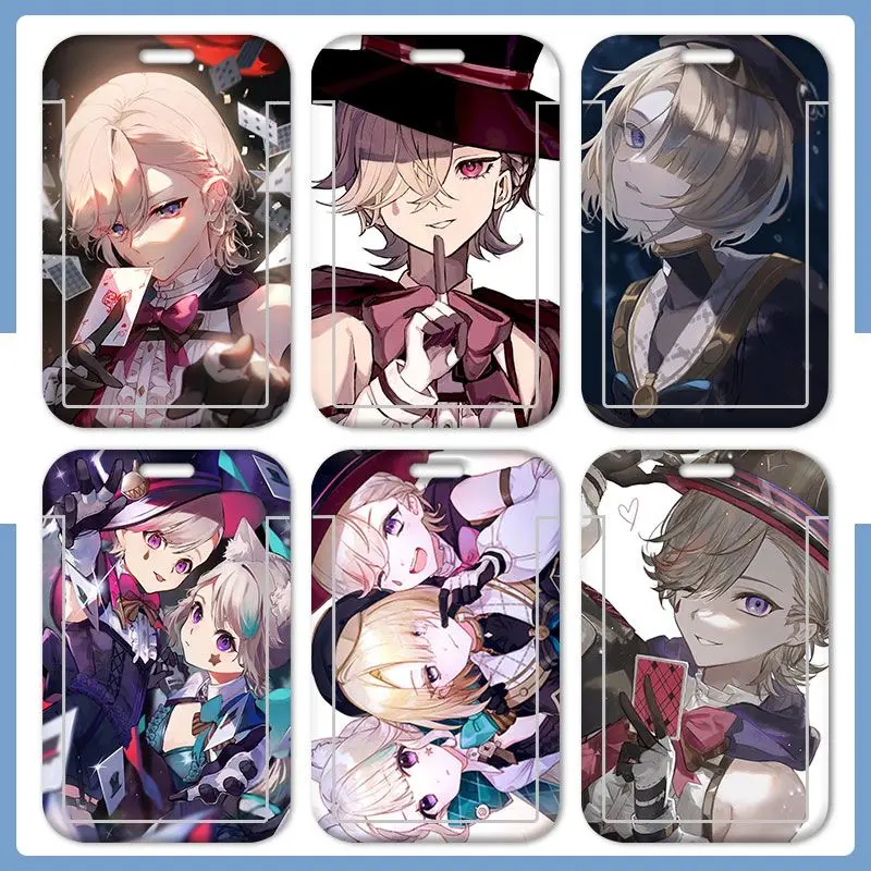 Hot Game Impact Lyney Lynette Freminet Painting Business Retractable Credit Card Holders Bank ID Holders Bus Card Cover Cases