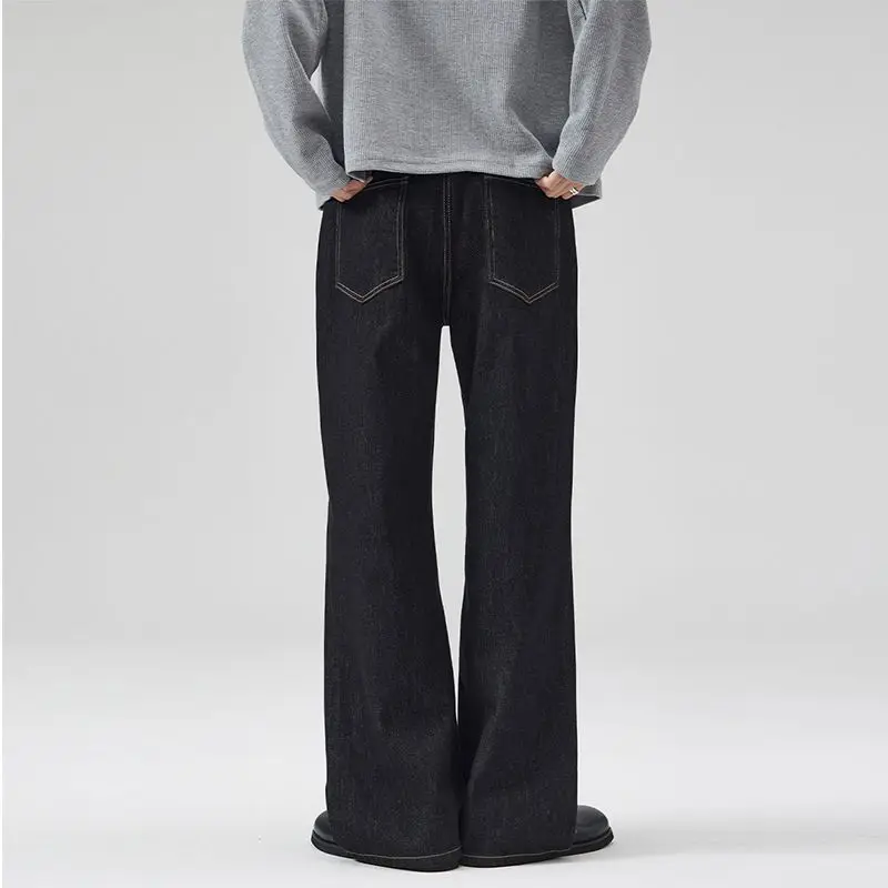 KSTUN Jeans neri solidi Pantaloni in denim a gamba larga da uomo Pantaloni larghi larghi alla moda casual Pantaloni da papà a figura intera Marchio di alta qualità