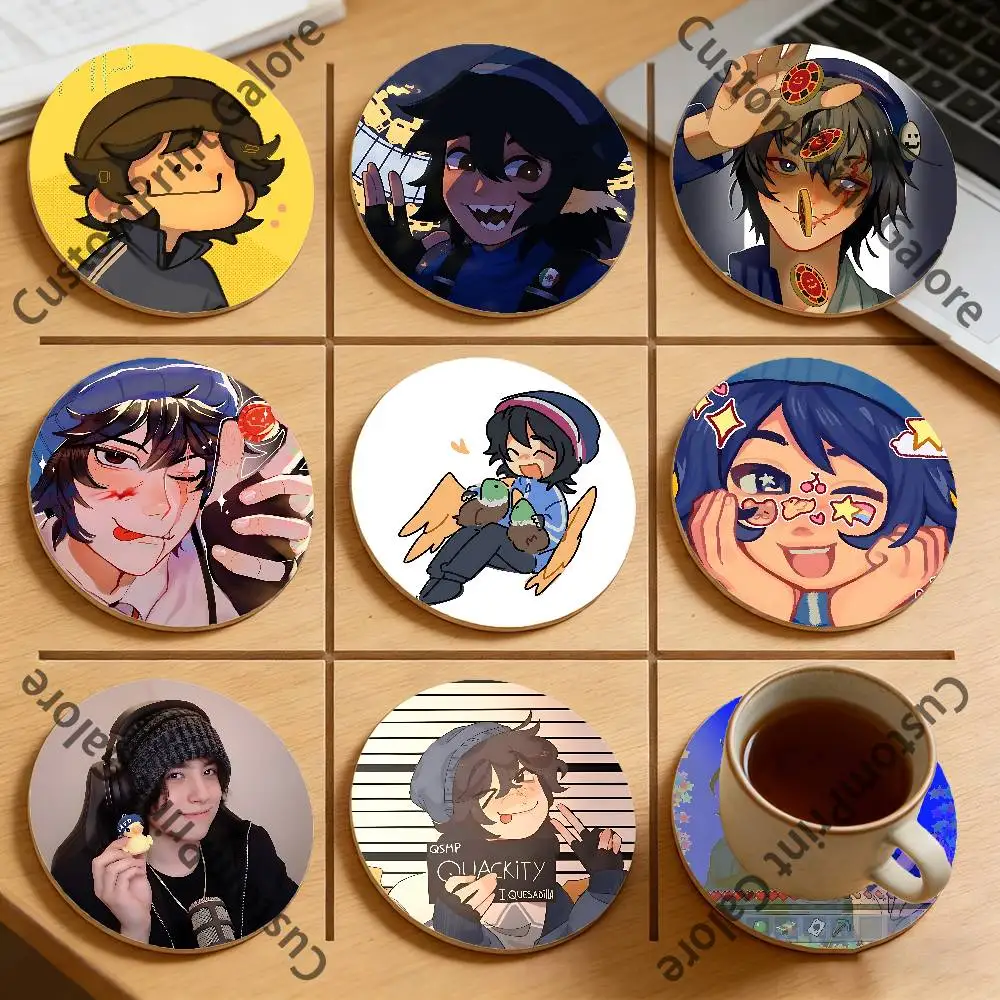 

Q-Quackity Fanart Round Pine Coasters Durable Reusable Beautiful Home Decor Non-Slip Water-Resistant