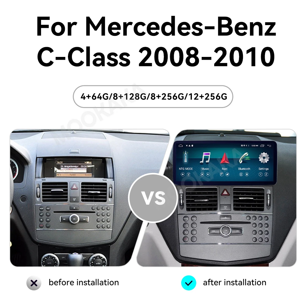 12.3 Inch For Mercedes-Benz C-Class 2008-2010 Car Screen Multimedia Player Android 13 GPS Navigation Auto Head Unit Radio Media