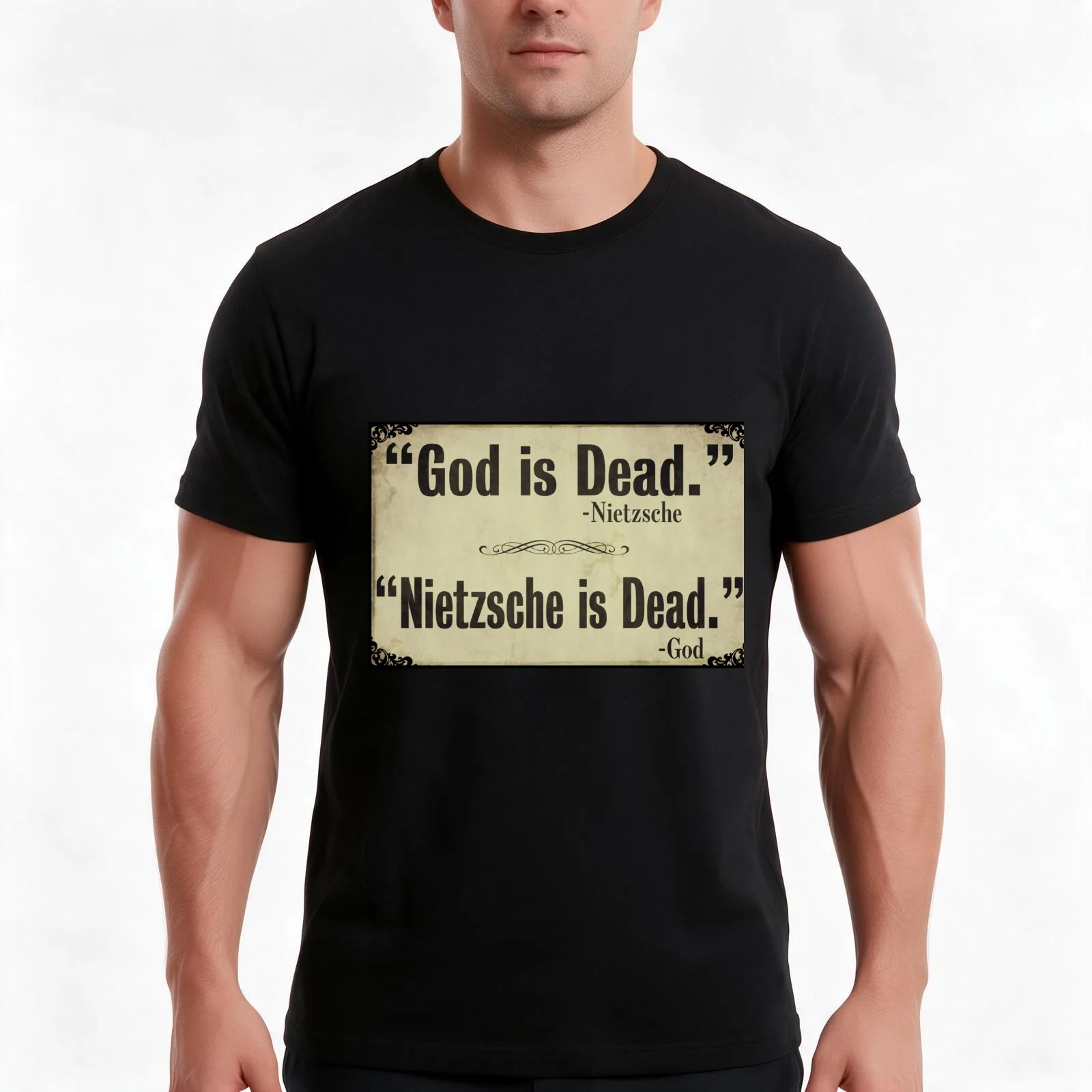 God is Dead Nietzsche is Dead Newspaper T-Shirt, Summer Casual Cotton Tee, Oversized Streetwear Tops, Vintage Graphic Print