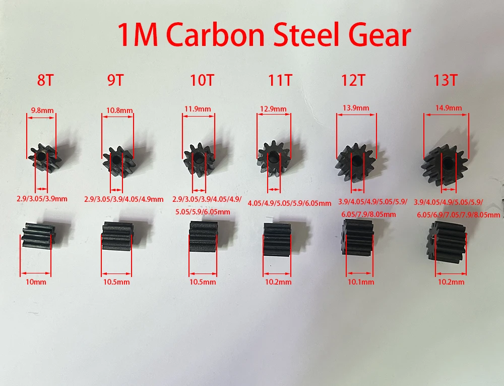 8/9/10/11/12/13T 1M Carbon Steel Gear Mechanical Motor Parts Metal Pinion