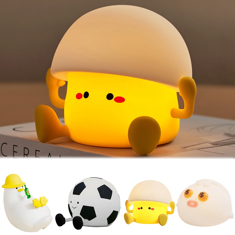 Silicone Pat Night Light Animal Bedside Lamp USB Rechargeable Atmosphere Light Eye Caring Cartoon Sleeping Light for Desk Decor