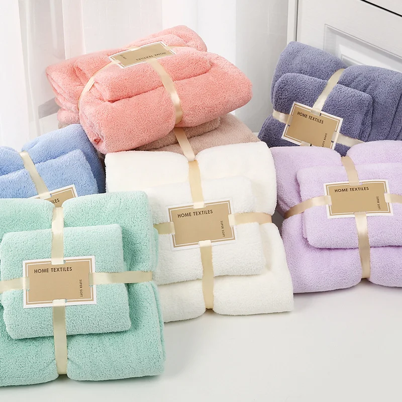 

Towel bath towel mother and child suit Soft coral velvet thickened water absorbing household washcloth bath towel