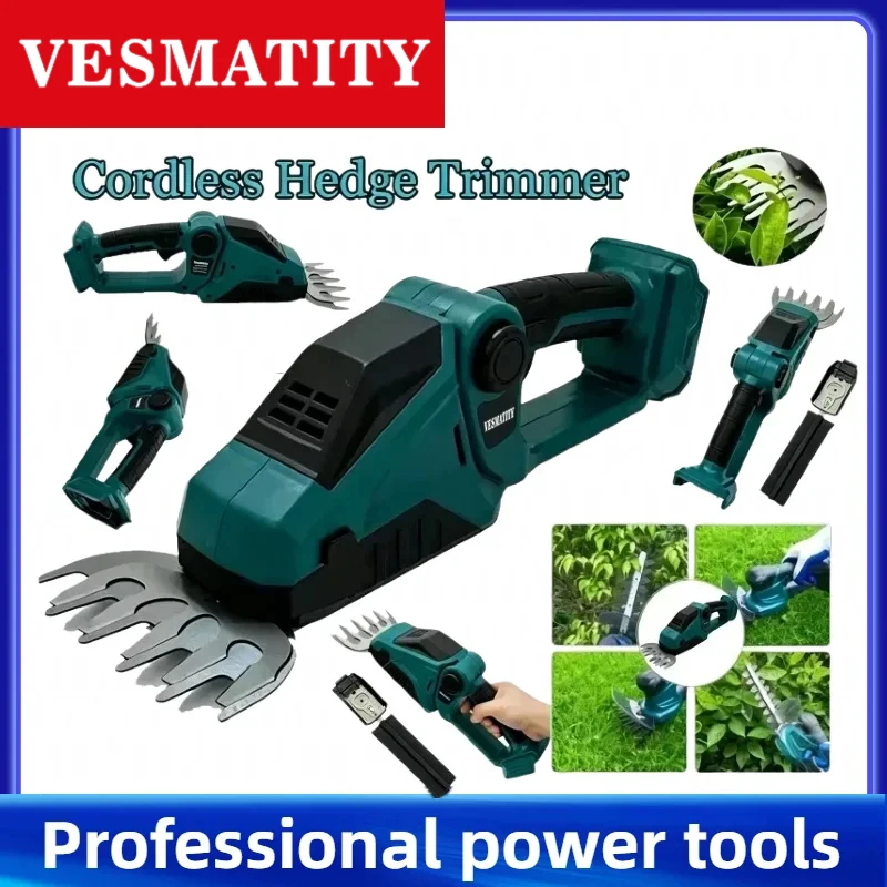 Cordless Hedge Trimmer 2-in-1 Mini Handheld Electric Grass Shears Operated Shrubbery Trimmer for Garden For 18V-20VBattery