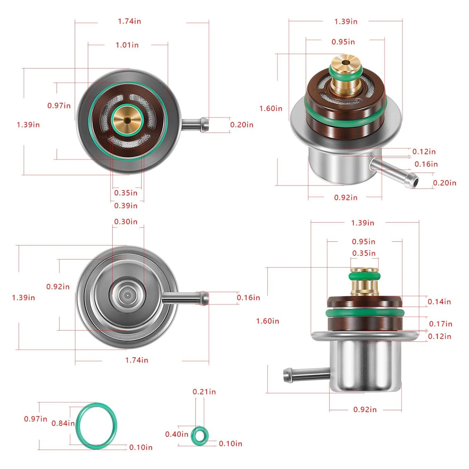 Fuel Pressure Regulator for Volvo Penta Mercruiser 4.3 5.0 5.7 6.2L Engines, Replacement Part 3858967 2149831 885174 21491831