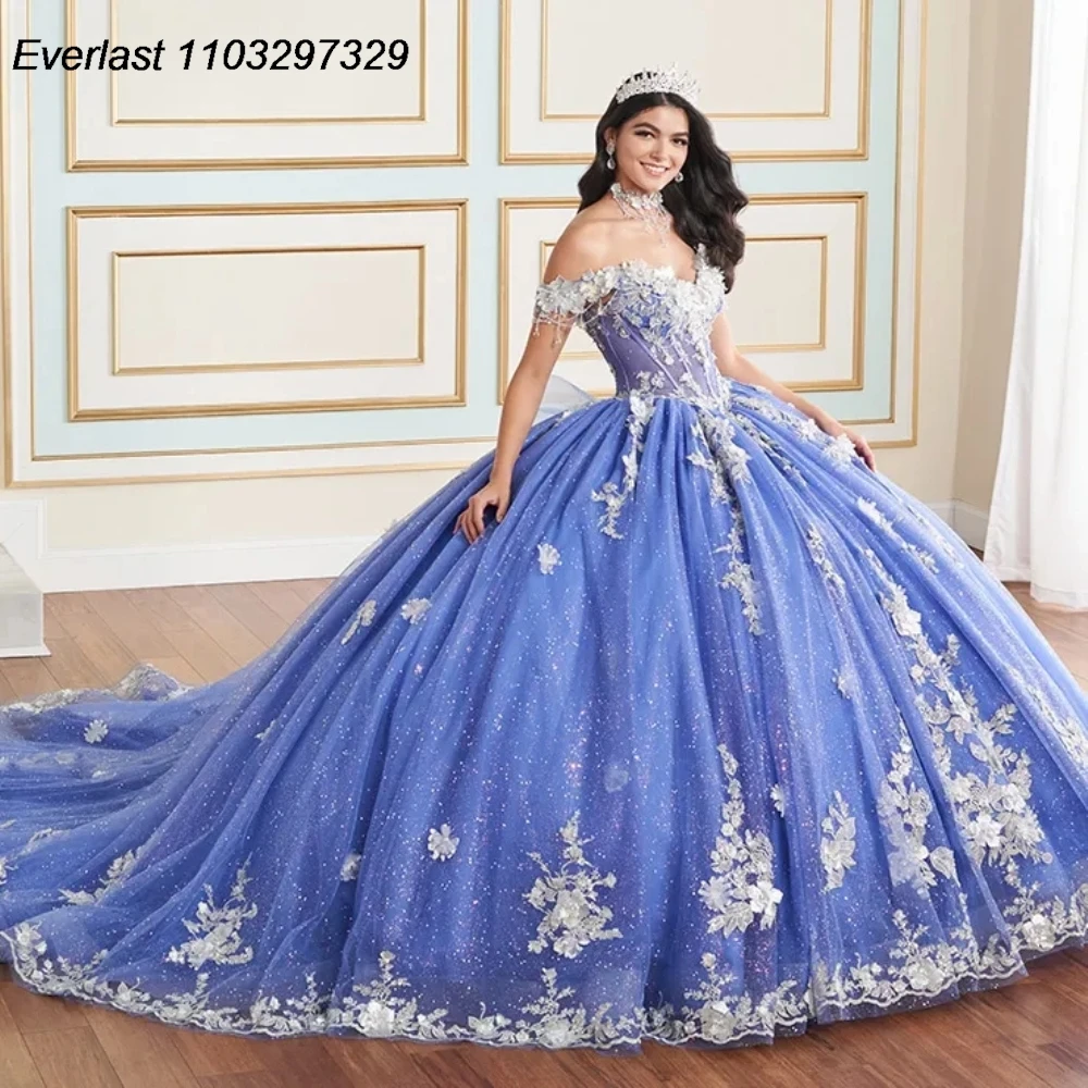 EVLAST-Robe de Bal Quinceanera Rose Brcorporelle, Appliques en Dentelle Blanche, Nministériels d Perlé, Corset Mexicain Doux, 16 Robes Éducatives, 15 Anos, TQD852