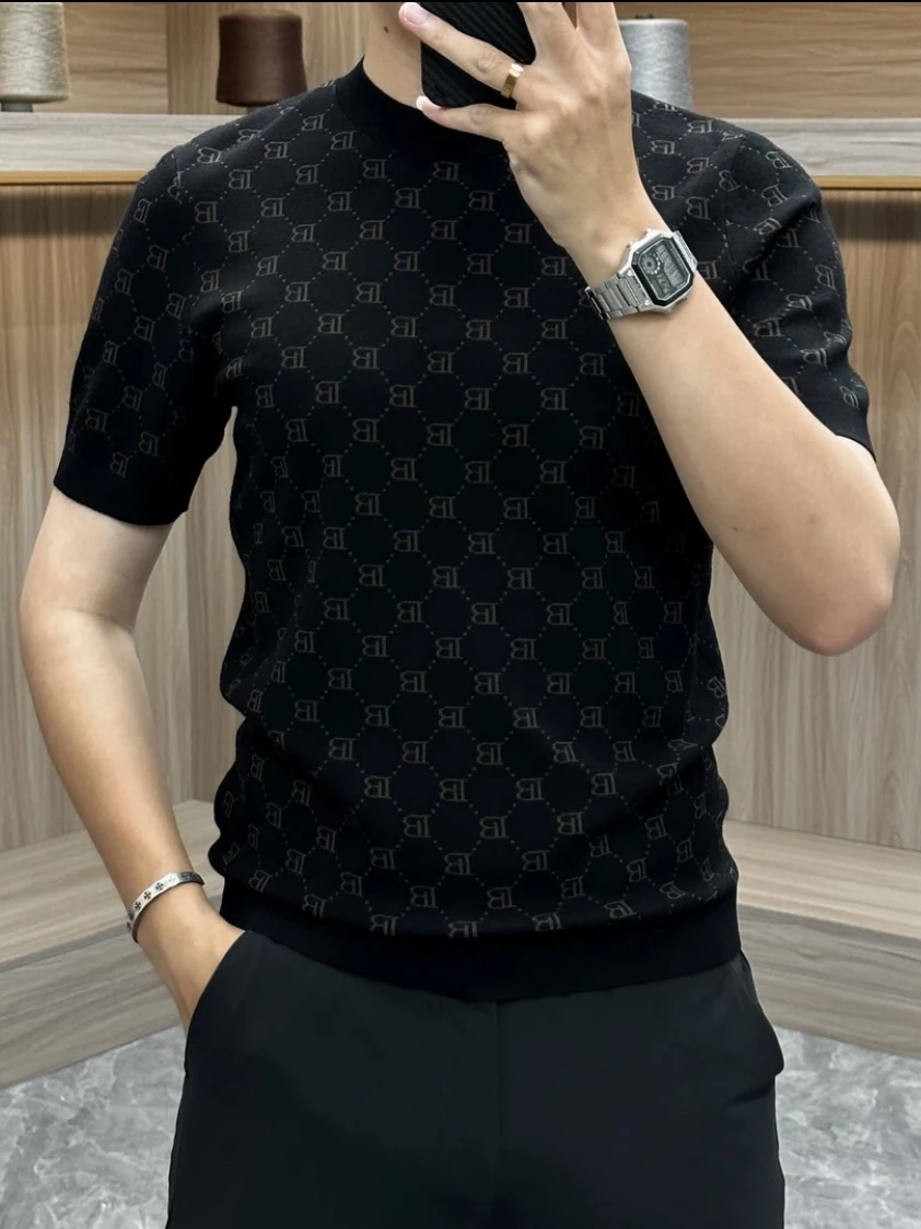 

Элитный мужской вязаный шерстяной свитер от модного бренда, осенне-зимний, с геометрическим узором, теплый, повседневный, с круглым вырезом