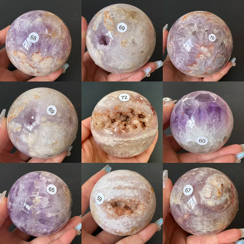 Natural Pink Amethyst Sakura Agate Geode Sphere Polished Quartz Crystal Ball Home Desktop Decoration Collectible Craft Gift