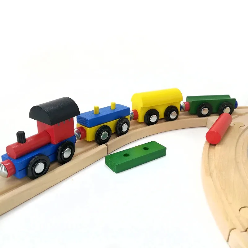 TOPMAYA Rail magnetische houten trein+scène+set geassembleerde speelgoedauto voor kinderen, compatibel met track PD75