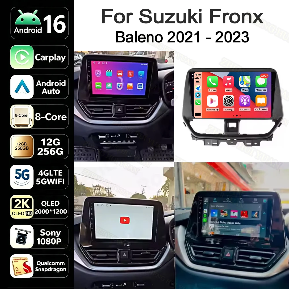 Android 16 Auto Carplay Car Radio For Suzuki Fronx Baleno 2021 2022 2023 Multimedia Player 2Din 5G Wifi GPS Navigation Video BT