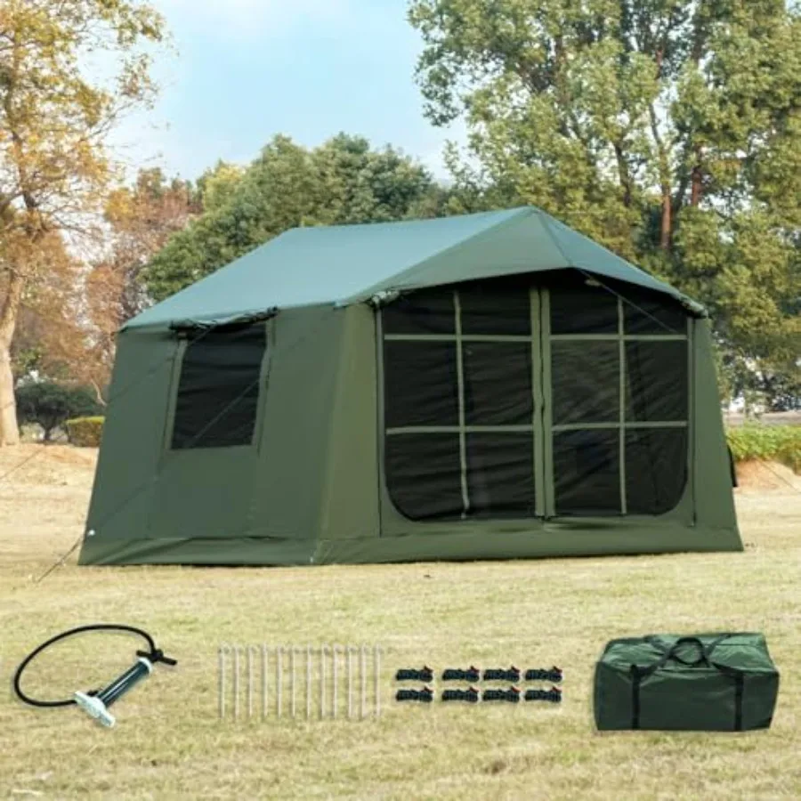 

Inflatable Camping Tent for Outdoor Use, Oxford Fabric, Gray, Waterproof 4-Season Ready with Mesh Windows Door