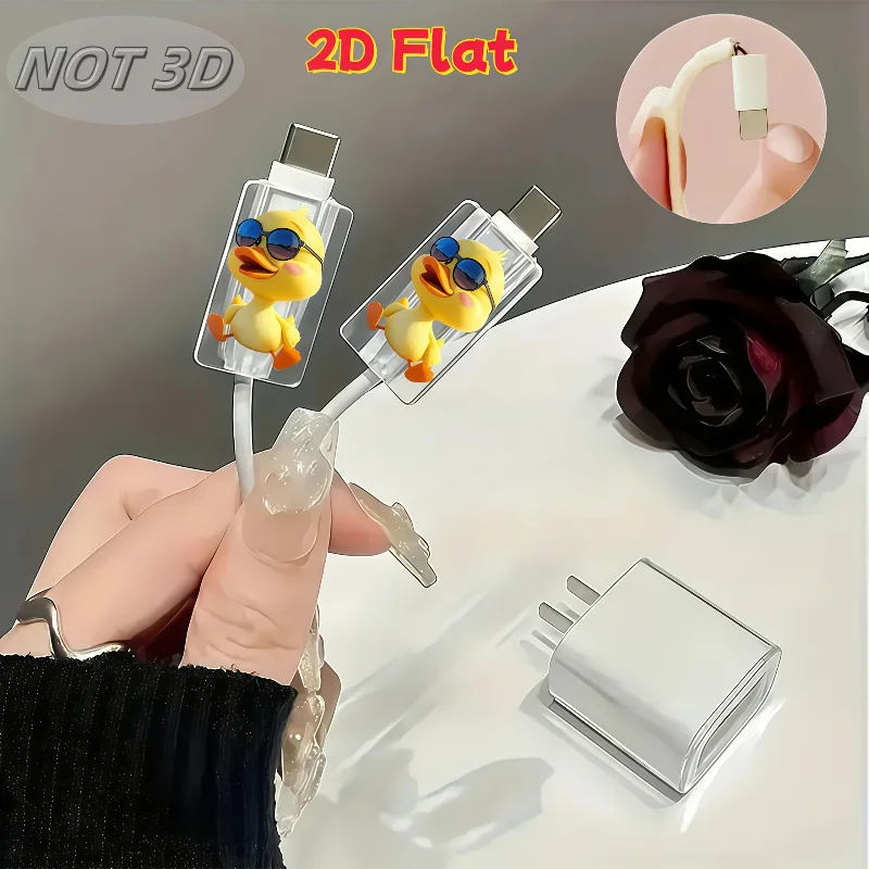 Cartoon Cute Yellow Duck Pattern Data Cable Protector Anti Folding For iPhone For Samsung Type-C Data Cable Protector