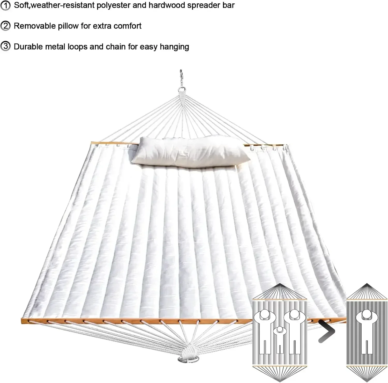 [XMSJ-¡Stock limitado, ¡Compre ahora! ]Hamaca de tela acolchada para exteriores con barras esparcidoras, almohada y cadenas desmontables, Patio exterior B