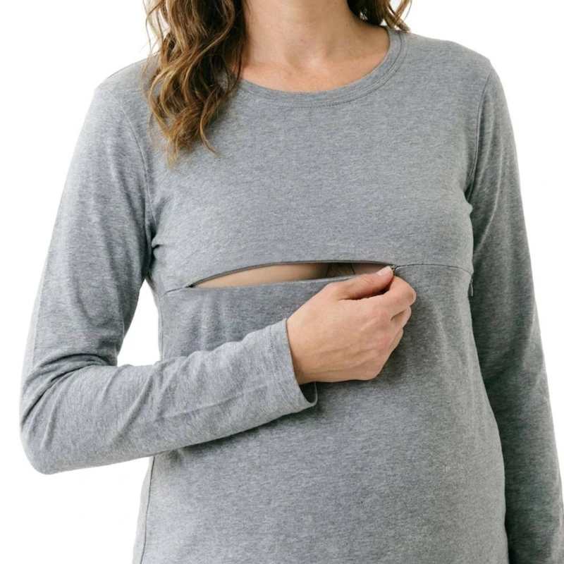 Maternity Nursing Long Sleeve Top for Pregnant Women & Breastfeeding Moms, Neck Zipper Shirt for Daily Wear 15UB
