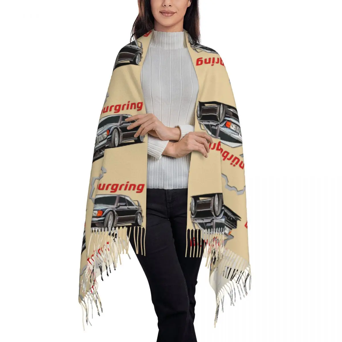 Nurburgring 190E EVO II Track Day Scarf Tassel Scarves Women Soft Warm Shawls and Wraps Large Fall Winter Shawl Wrap