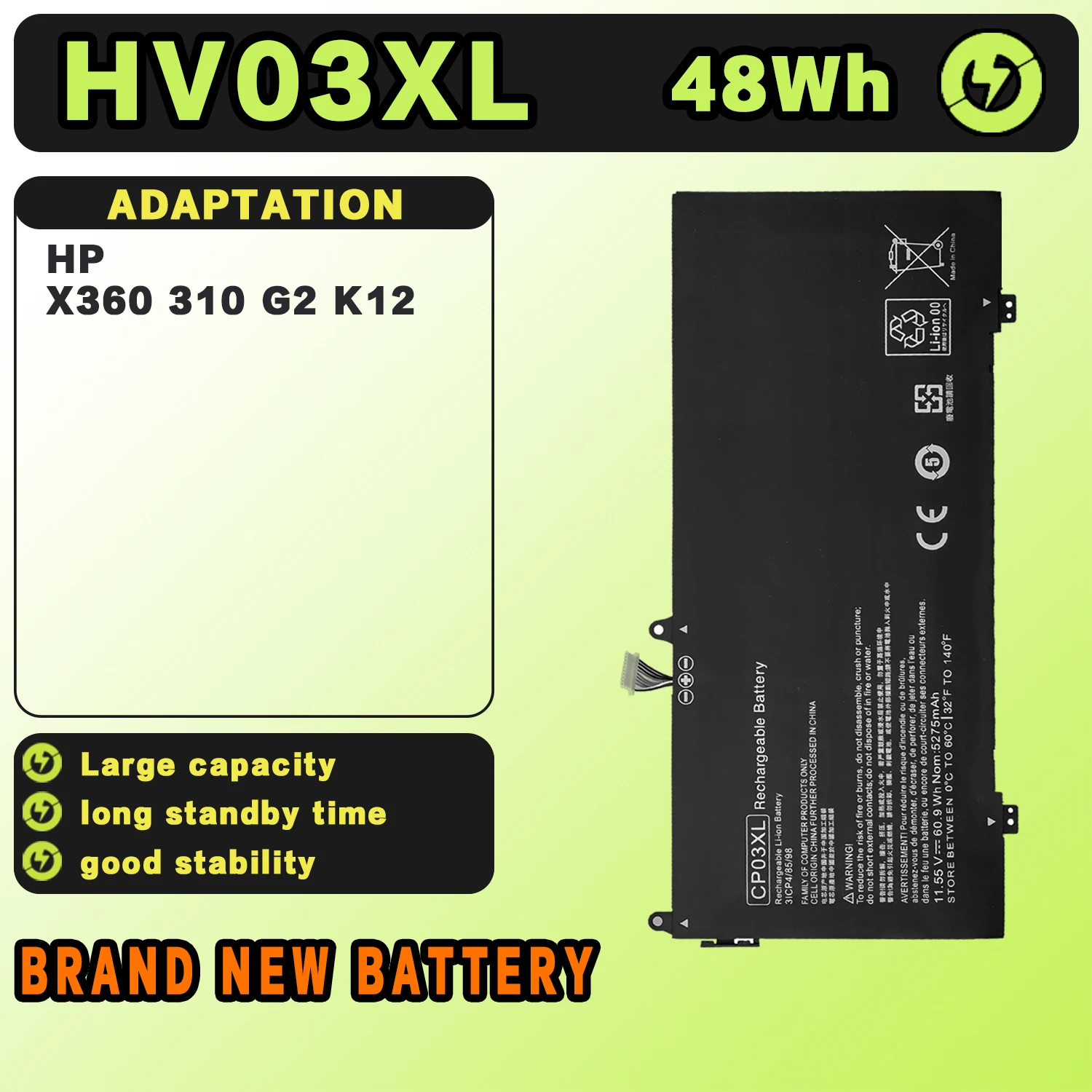 SAT HV03XL New Laptop Batteries Replacement For HP X360 310 G2 K12 ZBook 17 G5 G6 HSTNN-LB7B 818418-421 11.4V-48Wh-4220mAh