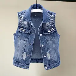 Chalecos Para Mujer Denim Vests Korean Fashion Sleeveless Jean Jackets For Women Waistcoat 5XL Gilet Jaqueta Feminina Jaquetas