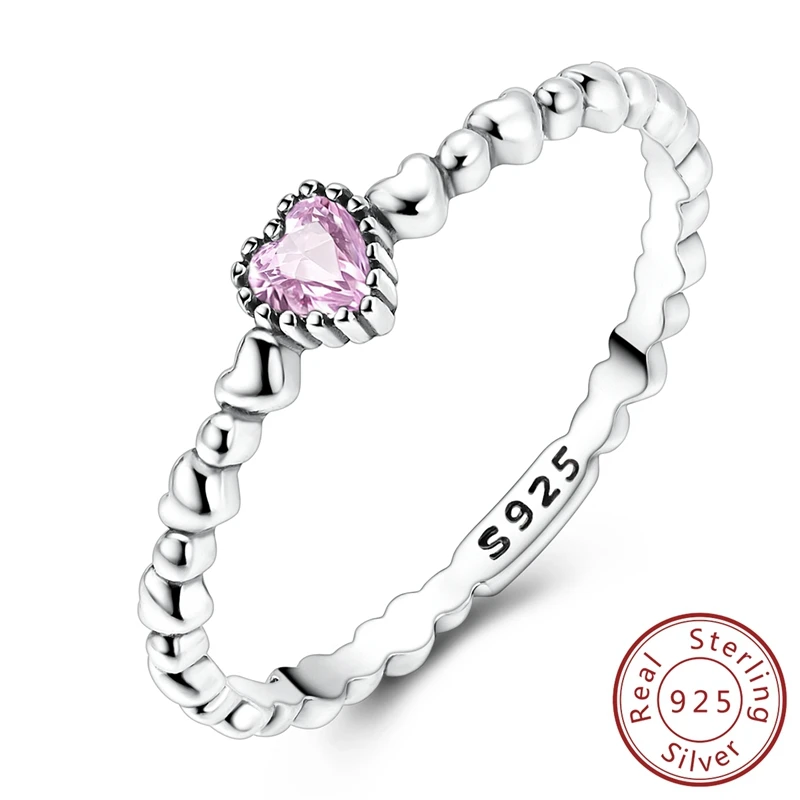 

Dazzling 100% 925 Sterling Silver Pink Heart Zircon Love Row Ring For Women Fashion Jewelry