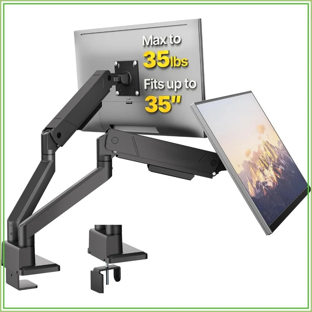 Dual Monitor Mount for 17-35 Inch Screens, Adjustable Heavy Duty Desk Arm Holds 35 Lbs, Cable Management, VESA 75/100mm