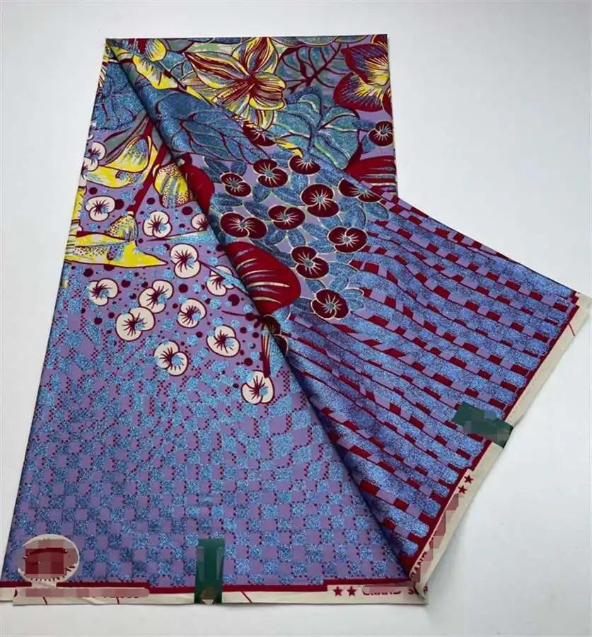 

2025 New Nigerian African Wax Fabrics Cotton Print Wrap Batik Ankara High Quality Original Veritable Super Golden Material