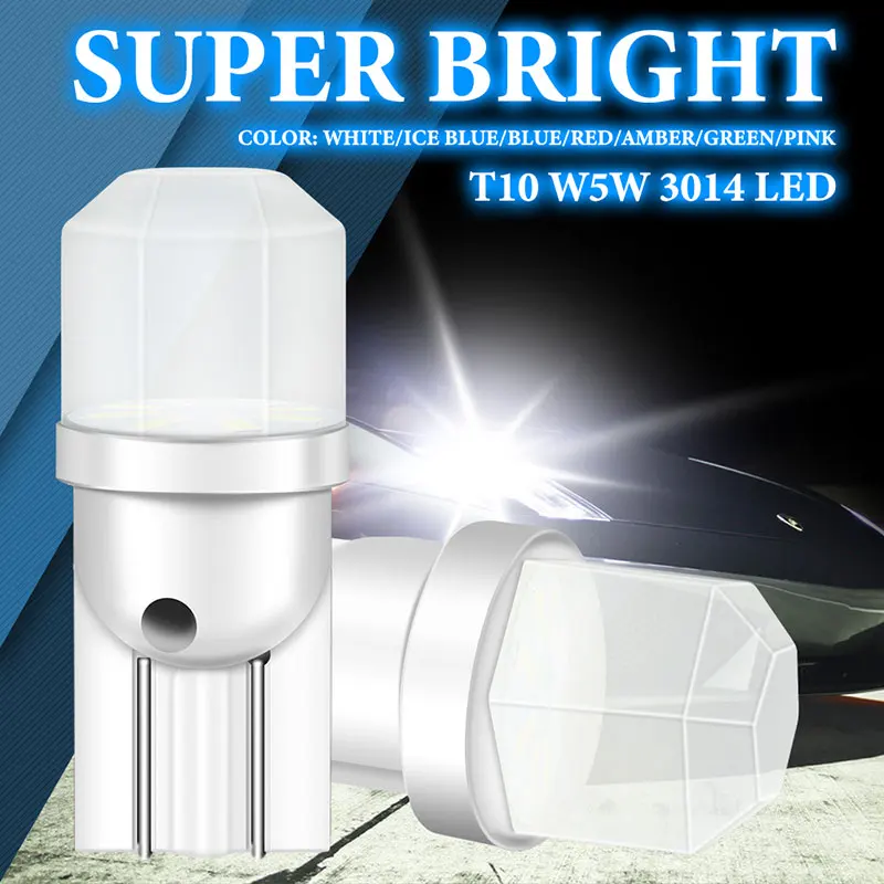 

TINTUTA 10pcs T10 W5W LED Bulbs Car Indicator Light Reading Interior Light 3014 Chip Day Running Light 13 Sides 12V White