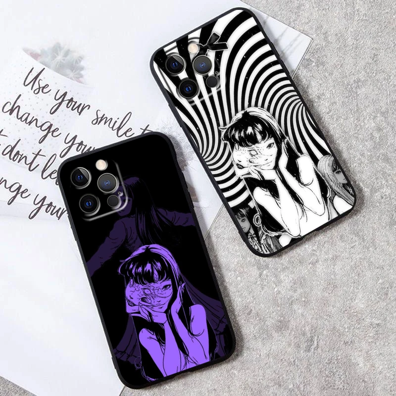 Anime Junji Ito Girl Tomie For Apple iPhone 16 15 14 13 12 11 XS XR X Pro Max Plus Mini Black Soft Phone Case