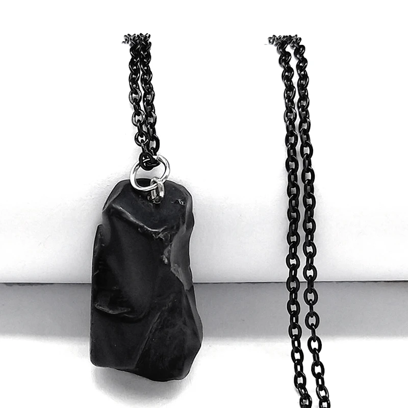 Black Obsidian Irregular Natural Stone Necklace Boho Stainless Steel Black Sweater Chain Fashion  Necklaces Lucky Jewelry NDD16