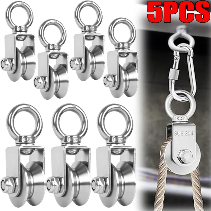 Stainless Steel Swivel Pulley Detachable Rotation Pulley Roller Gym Traction Wheel Heavy Duty Duplex Bearing Pulleys Block