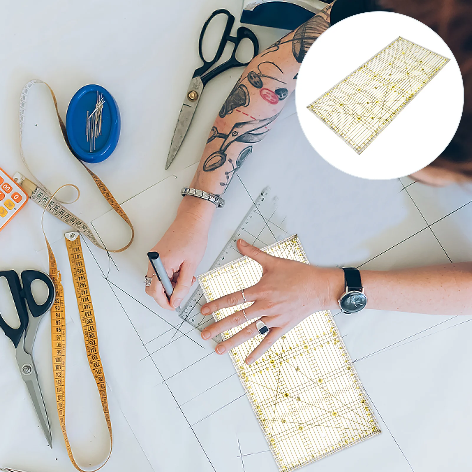 

Patchwork Ruler 30x15cm DIY Quilting Sewing Accessories Full Transparent Structure Hanging Hole Easy Store Ruler for Sewing