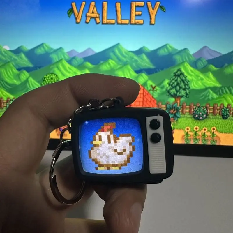 stardew-vale-jogo-periferico-velho-galinha-chaveiro-luminoso-som-emitindo-pequeno-tv-bonito-pingente-mochila-pingente-decoracao