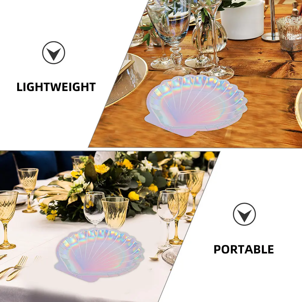 

16Pcs Paper Shell Plates Mermaid Theme Holographic Disposable Party Plates Food Storage Snack Dish Party Dinnerware