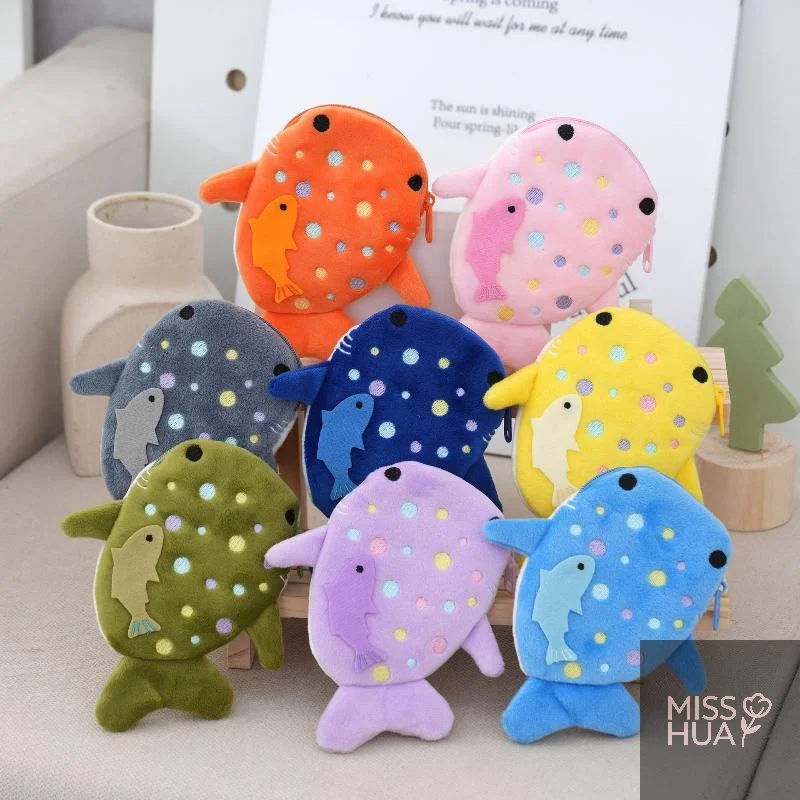 Niedliche Plüsch-Geldbörse mit blauem Hai-Mini-Wal-Design und kleine Damen-Reißverschlusstasche