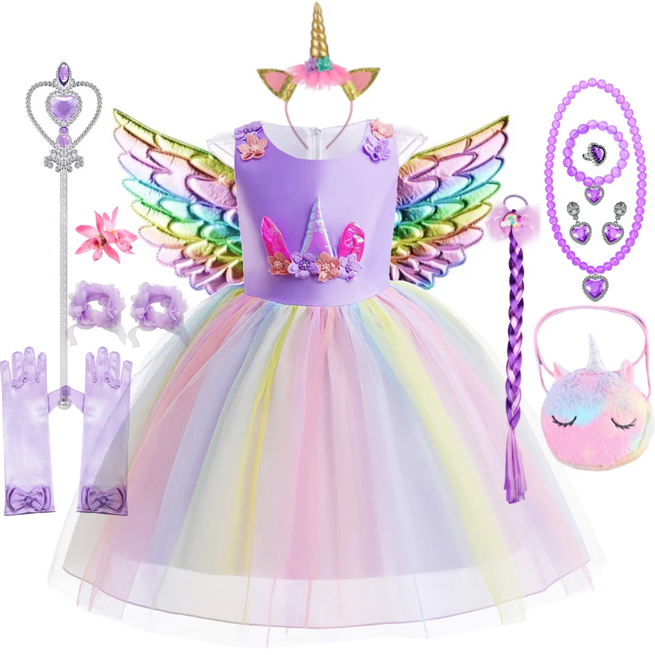 Kids Unicorn Dress for Girls Flower Ball Gown Little Girl Party Dresses Elegant Princess Costumes Children Clothing