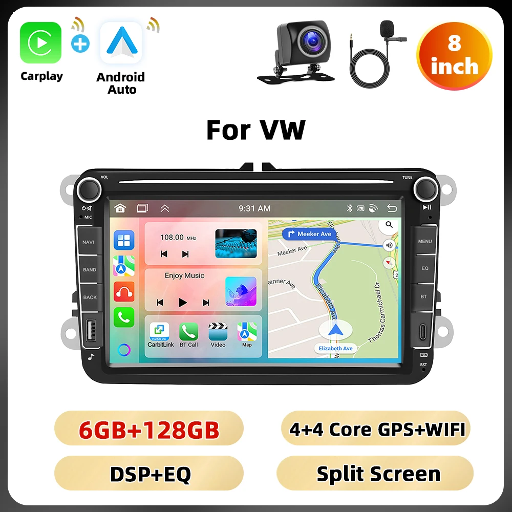 Podofo 6 + 128G 7 ''/8''/9 ''Autoradio voor VW/PASSAT/GOLF/POLO/BORA Multimedia Speler Android Auto Carplay WIFI GPS EQ Auto Audio