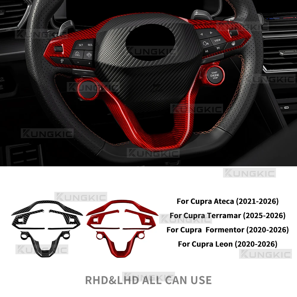 

Real Dry Carbon Fiber Trim For Seat Cupra Formentor/Cupra Leon 2020-2026,Cupra Ateca 2021-2026 Car Steering Wheel Frame Decor