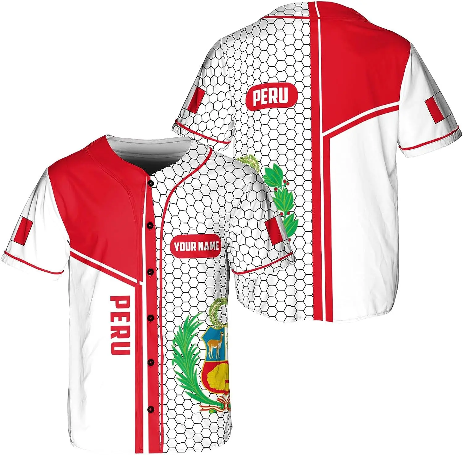 Custom Name Peru Flag Badge Baseball Jersey Men's Women's Short Sleeve Jersey Men's Streetwear Short Sleeve Sports T-shirt