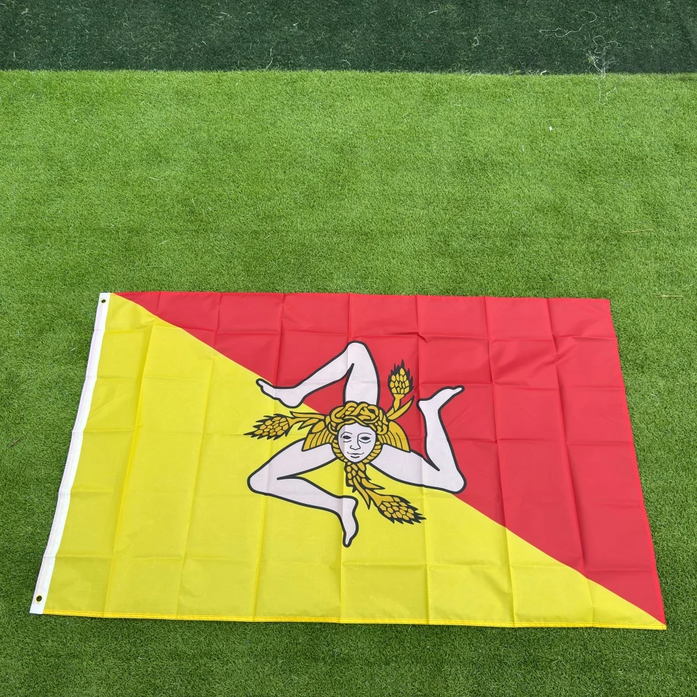 FlagGo Sicily Flag 150x90cm 3x5 FT Trinacria Triskelion Red Yellow Polyester Double Stitched Outdoor Indoor Decoration