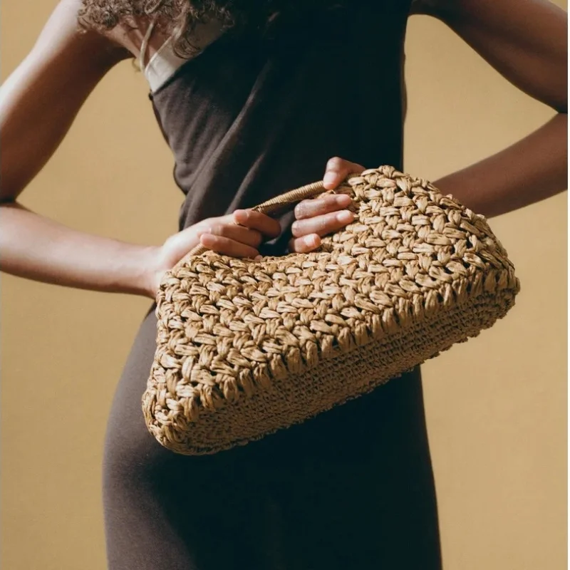 

Natural Fiber Clutch Bag brown Raffia handmade Knitted summer beach handbag 2025 new for women