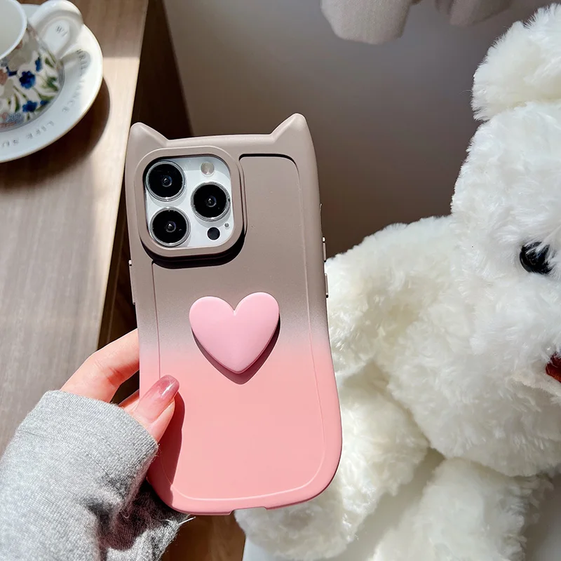 3D Love Heart Cat Ear Gradient Case For Huawei Nova 10 9 11 12 Pro Pura 70 Pro Mate 50 40 60 Pro Honor 50 Tpu Phone Case Cover