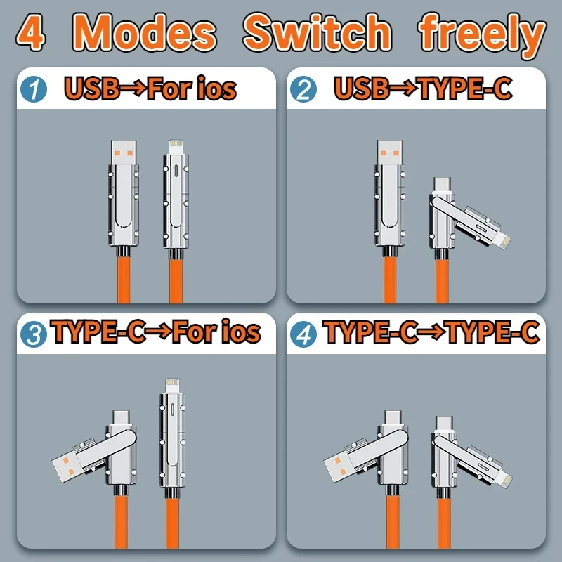 120W For Samsung 4 IN 1 2 IN 2 1/1.5/2M USB C Fast Charging For iPhone 15 Pro Max 14 USB Type C To USB C IOS Mobile Phone Cable