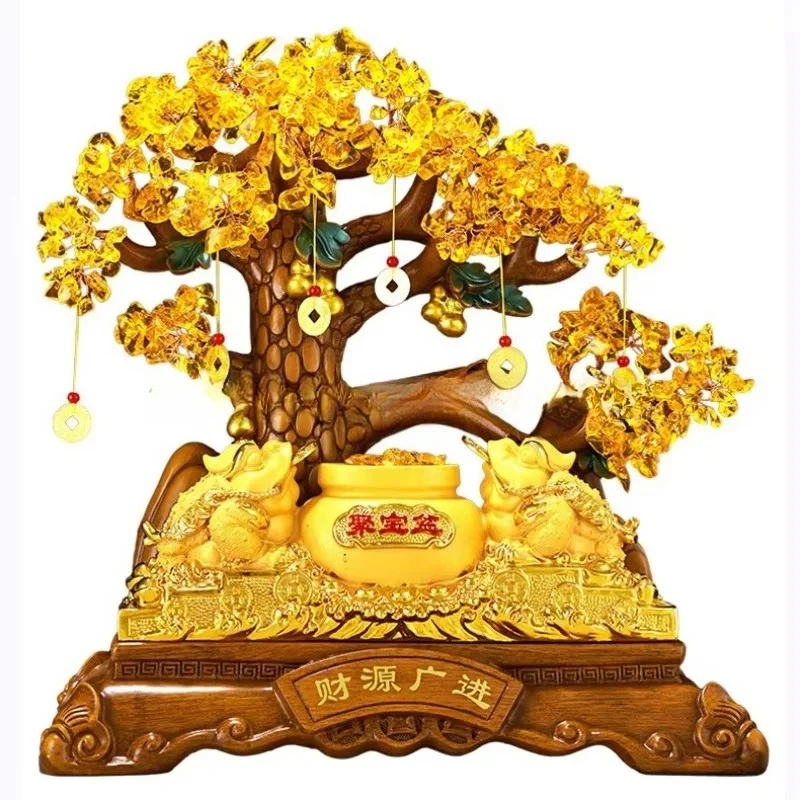 BJ-12  Golden Toad Wealth-Attracting Ornament Yellow Crystal Money Tree Office Cashier Counter Restaurant High-End