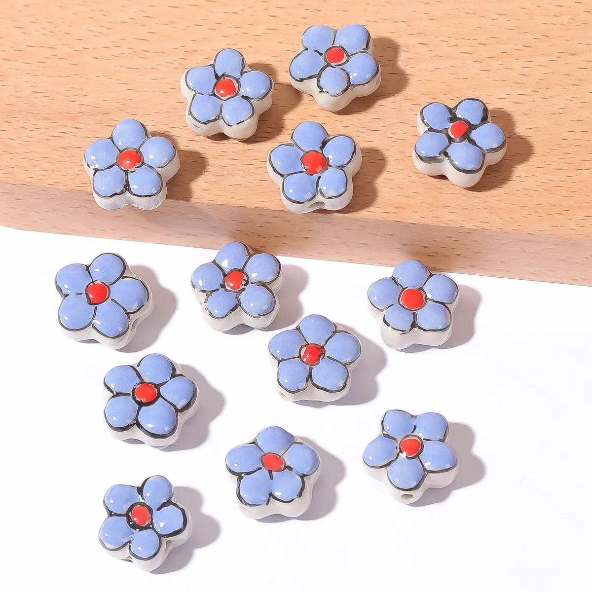 4pcs Ceramic Beads Flower Painted Handmade Creative Craft Space Beads Jewelry Making DIY Exquisite Bracelet Earrings Pendant