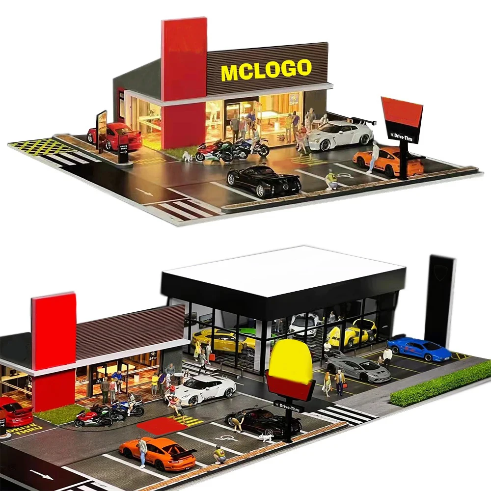 G FANS 1:64 Car Garage Diorama Model With LED Lights Parking Lots City DIY Model Sets Can Be Combined with Cities