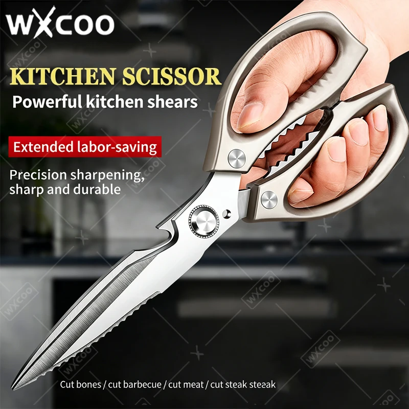 WXCOO Edelstahl Extra-Lange Küchenschere, Lebensmittelschere, Fischschneider, Hühnerknochenschere, Kraftsparende Küchenschere