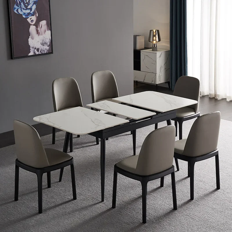 Telescopic rock plate dining table multifunctional dining room furniture rectangular stretch meal table and chair combination