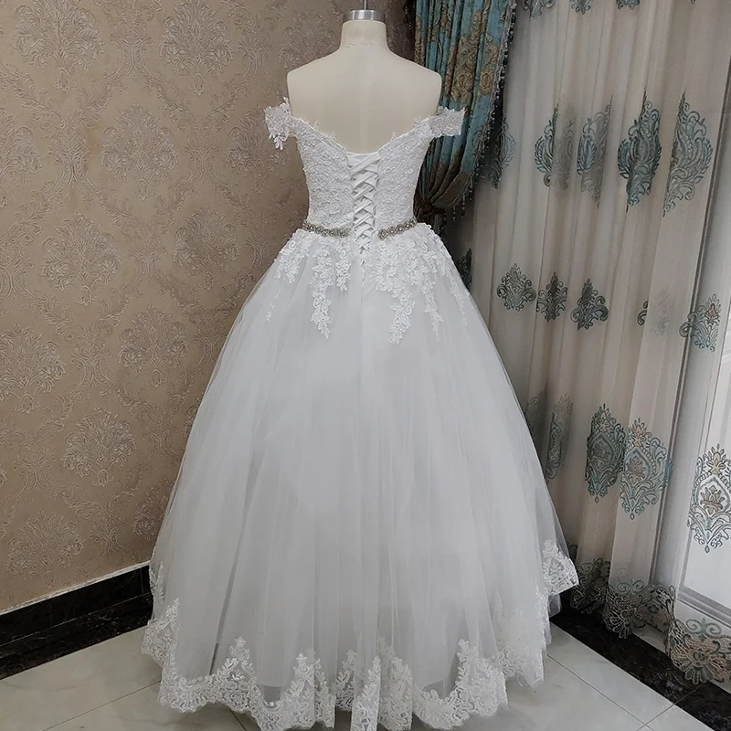 Customized ZJ9183 Gorgeous Appliques A-Line Sweetheart Wedding Dresses 2023 Luxury Crystal Croset Lace Up Back Bridal Gown