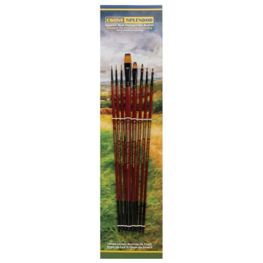 

Ebony Splendor Long-Handled Synthetic Sable Paint Brush,,Teijin Multi-Filament Hair, Handcrafted Synthetic Paint Brushes for Ac