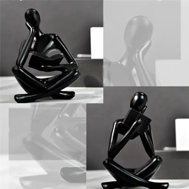 BAAJ-Thinkers Sculptures,Black Thinkers Resin Statue Reading Ornament,Thinkers Sculpture Decoration, Modern Book Decor Durable A