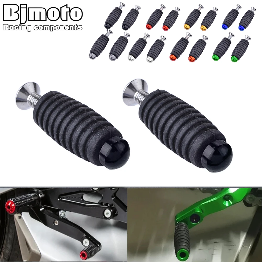 BJMOTO Motorrad Getriebe Shift Bremshebel Kappe Pegs Toepegs Pedale M6 6mm Fußrasten Für Kawasaki Honda Ducati Racing Fußrastenanlage